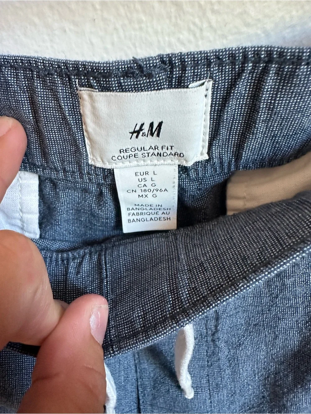 H&M Men’s L Blue Chambray Cotton 9” Drawstring Shorts